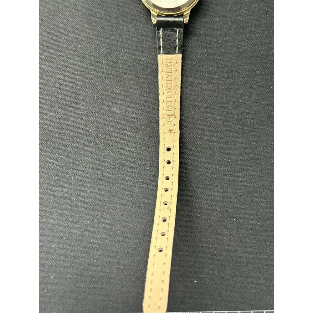 Gold Tone Silver Dial Black Band Women’s Quartz Watch